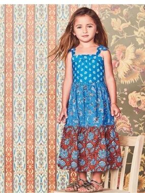 Janie and Jack Blue and Brown Floral Tiered Sundress